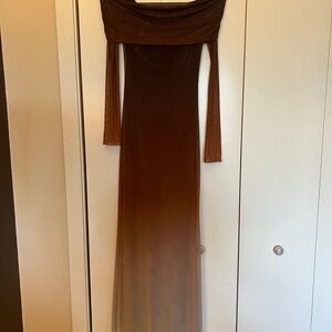 Bardot Brown Off-the-Shoulder Long Sleeve Maxi Dress